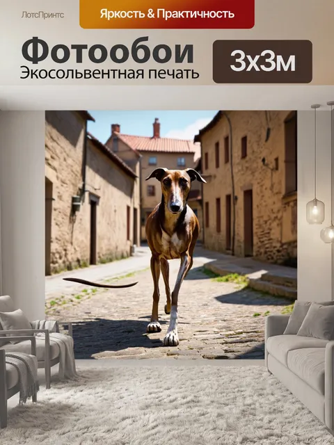 Фотообои борзая, шагающая по окраине старого города, где архитектура нагружает атмосферу старины и меланхолии