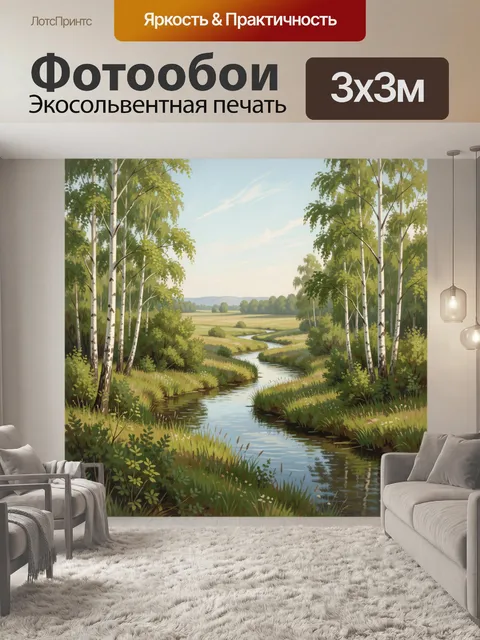 Фотообои Лесная речка среди берёз