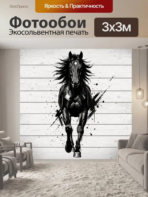 Фотообои Черная лошадь на белом фоне