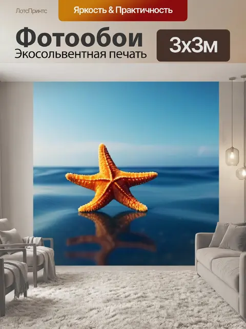 Фотообои минималистичный пейзаж с одним морским звёздой на фоне простора моря