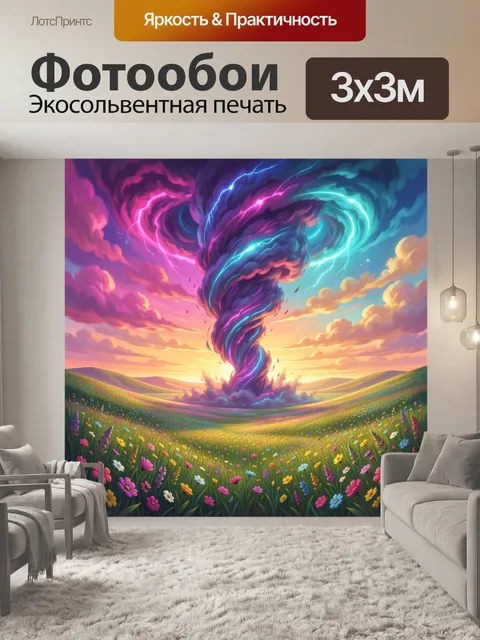 Фотообои Неоновый вихрь над цветочным полем
