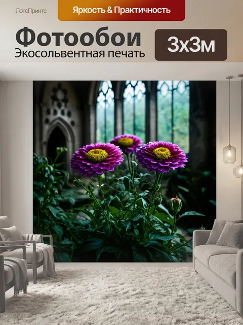 Фотообои цветы в стиле тёмное фэнтези, с базовыми формами и узорами, отражающими заброшенные церкви и их историю