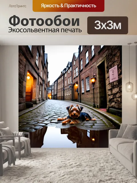 Фотообои старая улочка в йорке с исторической архитектурой, где йоркширский терьер лежит на каменной мостовой