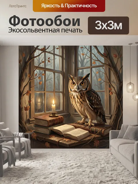 Фотообои Сова над раскрытой книгой