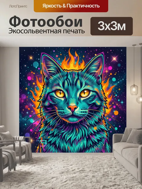 Фотообои Кот-лис с пламенем и искрами