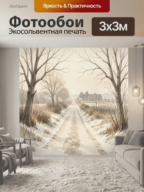 Фотообои Зимняя сельская дорога