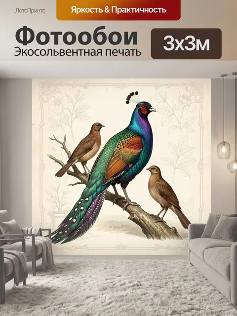 Фотообои Фазан с двумя птицами на ветке