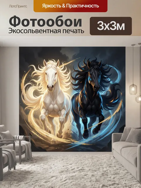 Фотообои Два контрастных скакуна