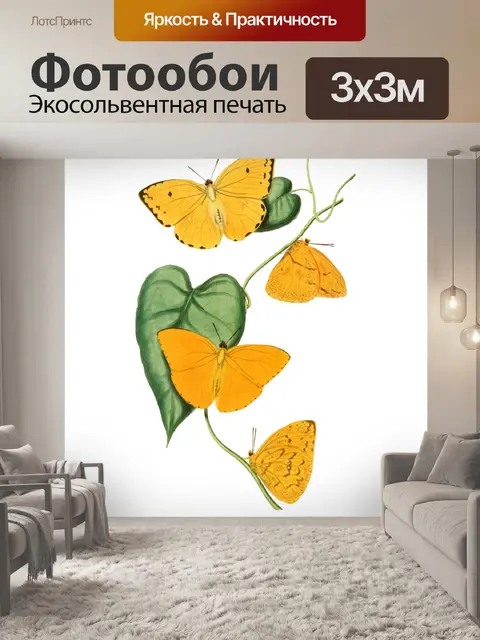 Фотообои Винтажный клипарт бабочки желтые