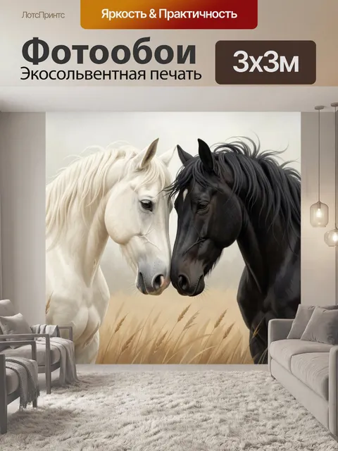 Фотообои Белая и черная лошади