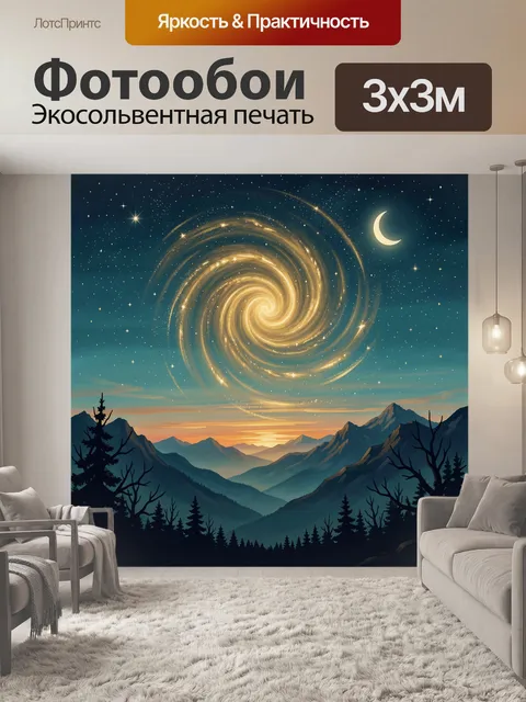 Фотообои Звёздная спираль над горами