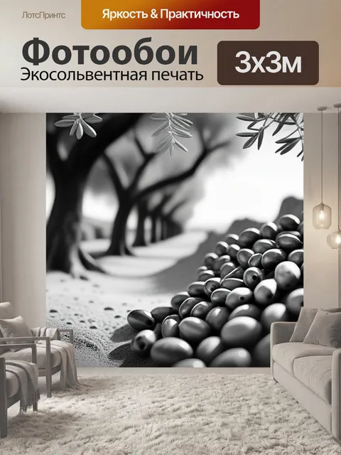 Фотообои пейзаж с оливками чернобелый