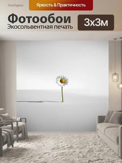 Фотообои минималистичный подход к изображению, где ромашка выделяется на фоне гладкого, однотонного пейзажа