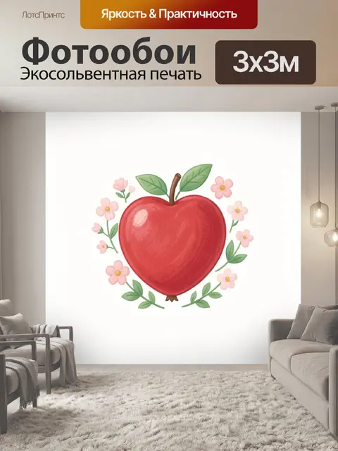 Фотообои Красное яблоко в цветочном венке