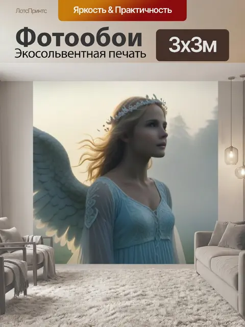 Фотообои ангел, сверкающий в утреннем тумане