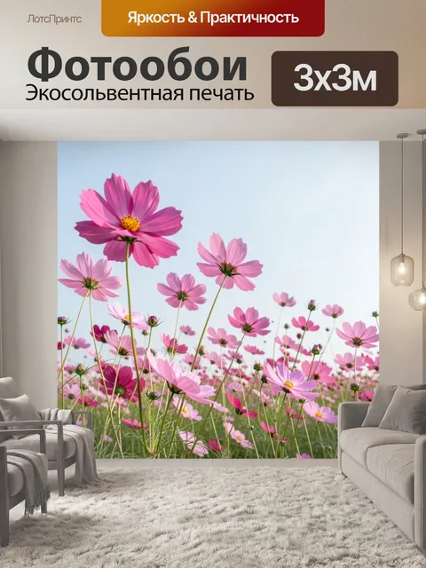 Фотообои Розовые полевые цветы на небе