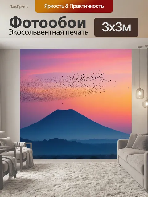 Фотообои утреннее небо с птицами