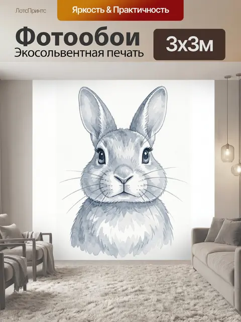 Фотообои Серый зайчик с большими ушами