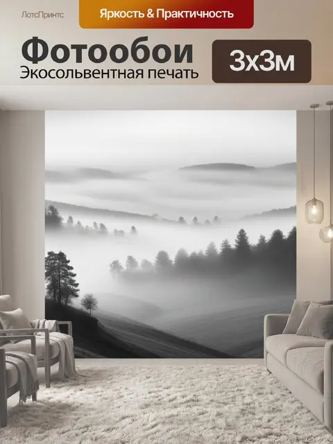 Фотообои фото пейзаж с туманом чернобелый