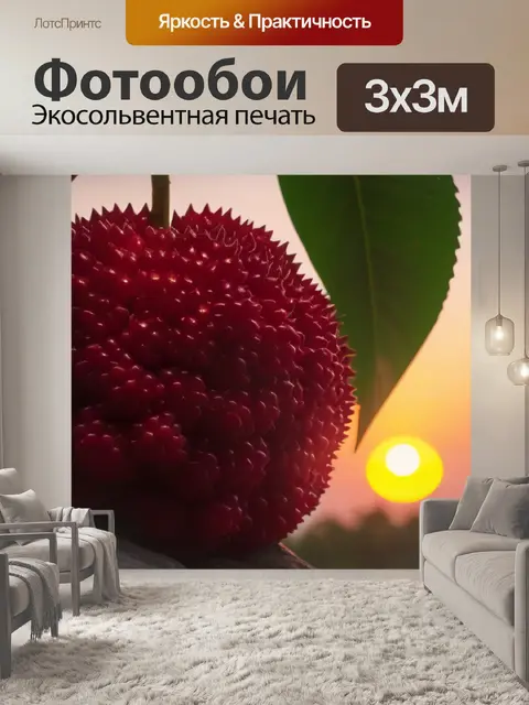 Фотообои личи на фоне заката, создающего теплый свет