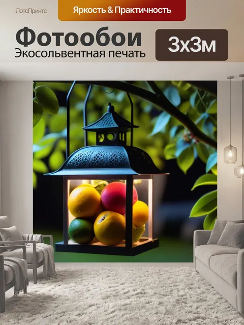Фотообои сезонные фрукты на фонарь в ночном саду
