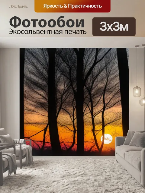 Фотообои закат сквозь деревья