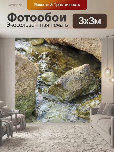 Фотообои Скалистые бассейны на пляже с водорослям