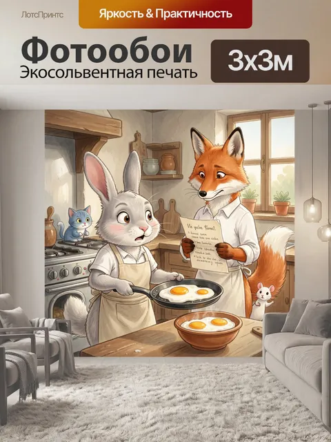 Фотообои Заяц и лиса на кухне