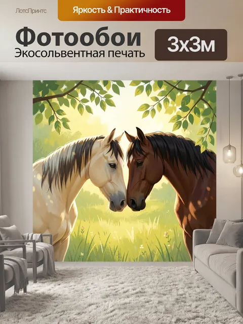 Фотообои Две лошади в летнем саду