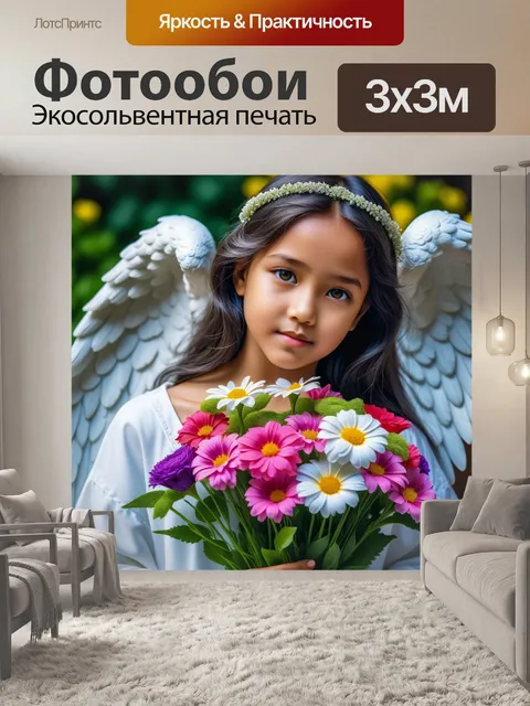 Фотообои ангел с цветами в руках