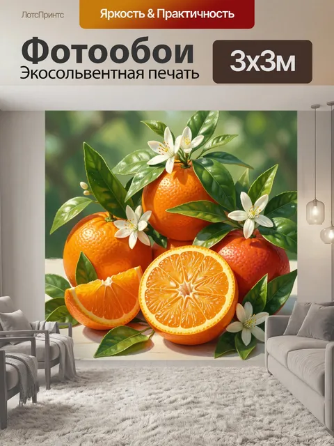 Фотообои Апельсины с листьями и цветами