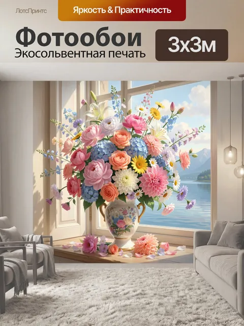 Фотообои Пышный букет у окна