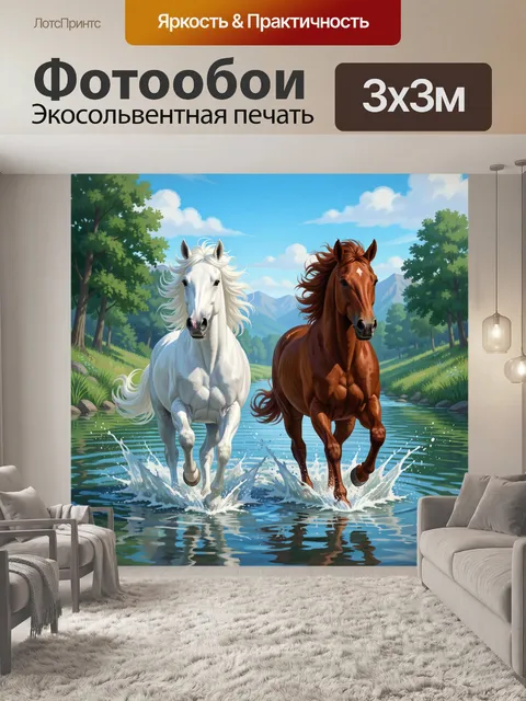 Фотообои Две лошади в реке