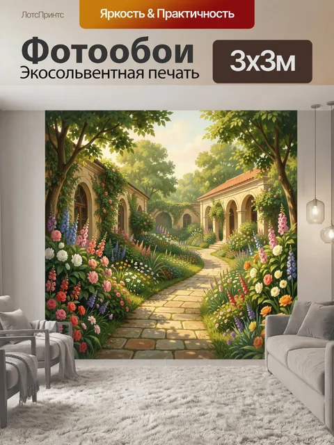 Фотообои Цветущий сад между арками