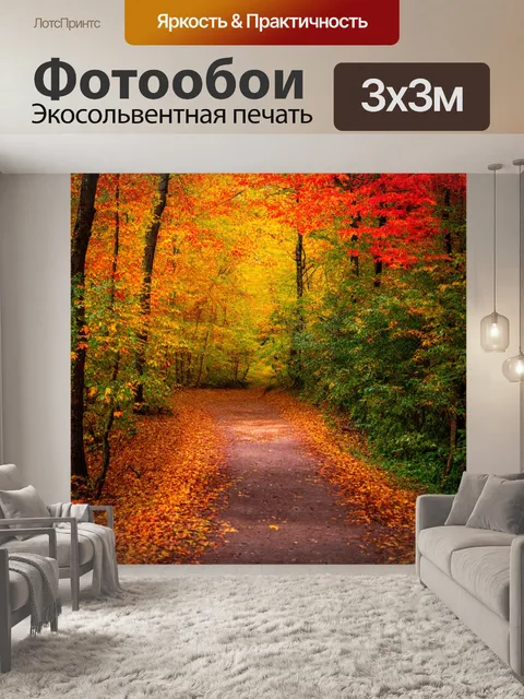 Фотообои лесная тропа осенью с яркими листьями