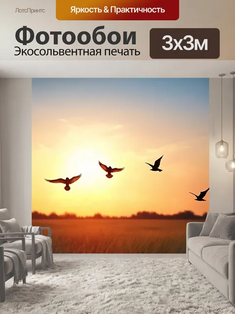 Фотообои птицы в небе на фоне заката, создавая гармонию между природой и животным миром