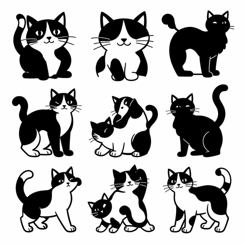 Фотообои «Черно-белые коты и котята»
